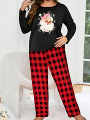 Santa & Snowflake Pajama Set - Tee & Plaid Pants Loungewear