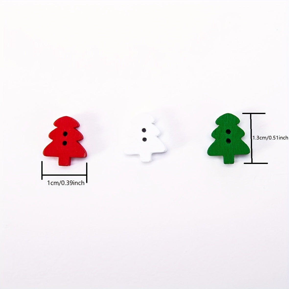 100pcs Wooden Red Green Christmas Tree Buttons Embellishments DIY Crafts Xmas