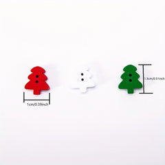 100pcs Wooden Red Green Christmas Tree Buttons Embellishments DIY Crafts Xmas