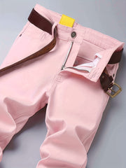 Pink Cotton Blend Jeans Men's Casual Street Style Denim Pants