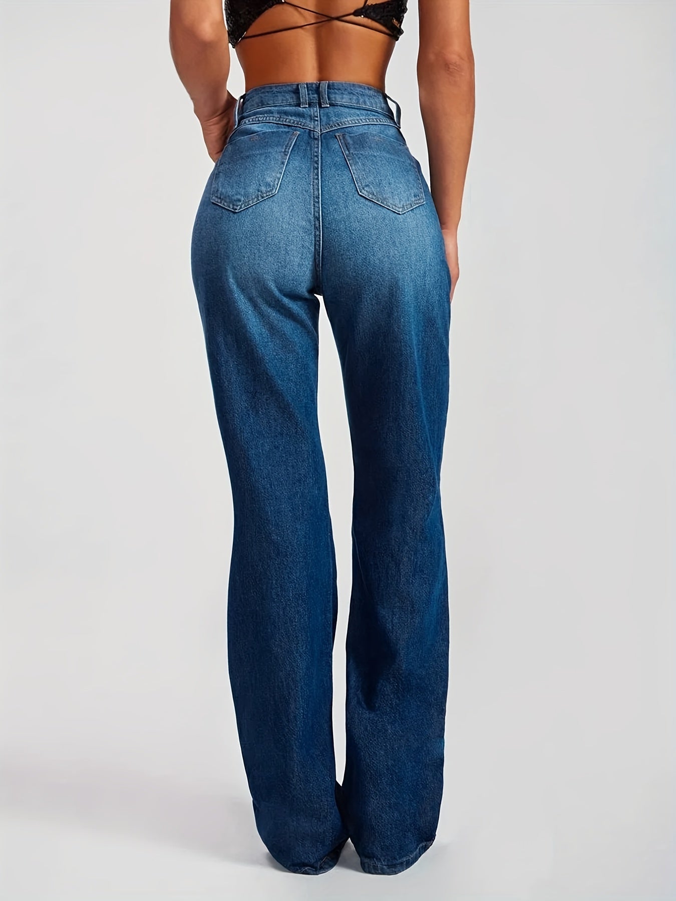 High Rise Washed Staight Leg Jeans