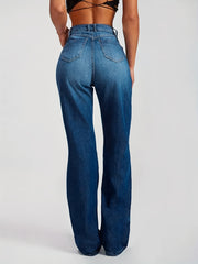 High Rise Washed Staight Leg Jeans