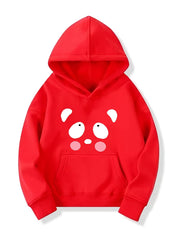 Girls Cartoon Face Print Hooded Sweatshirt Top