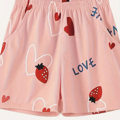 Strawberry Print Sleep Bottoms Women's Soft & Comfy Shorts