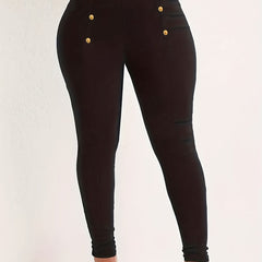 Casual Leggings Women's Plus Solid Button Decor High Rise Leggings