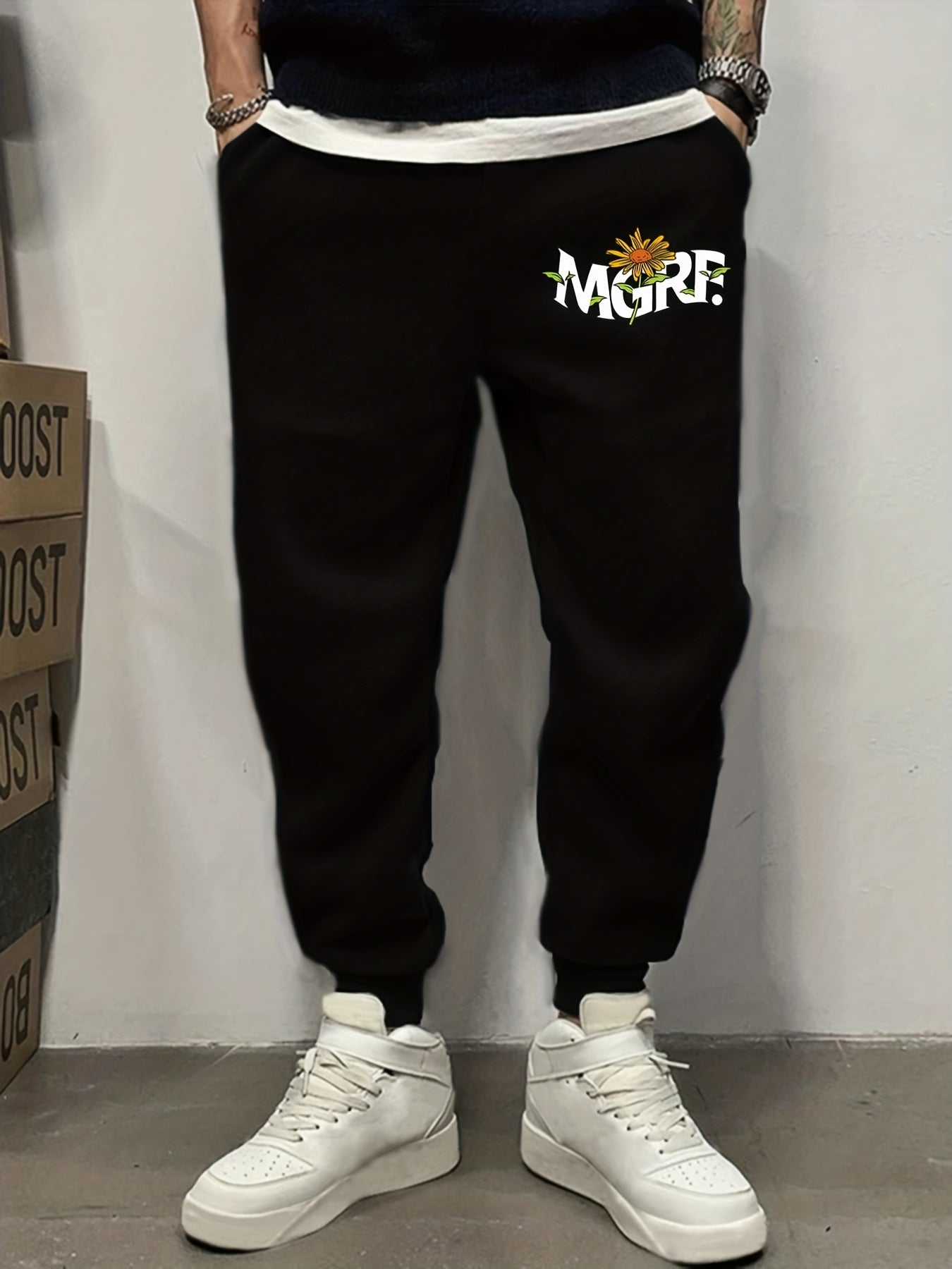 Stylish Letter Print Men's Sweatpants with Drawstring Jogger Pants