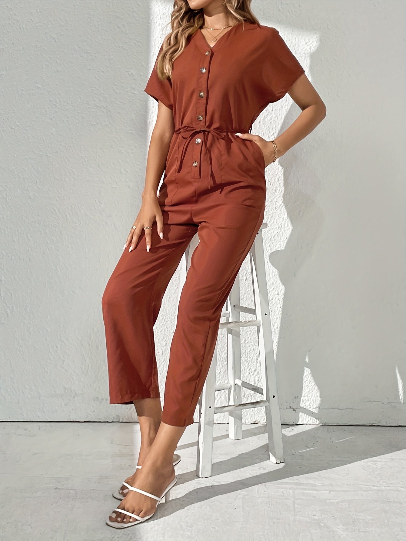 Long Sleeve Ruffled Jumpsuit Casual Loose Fit
