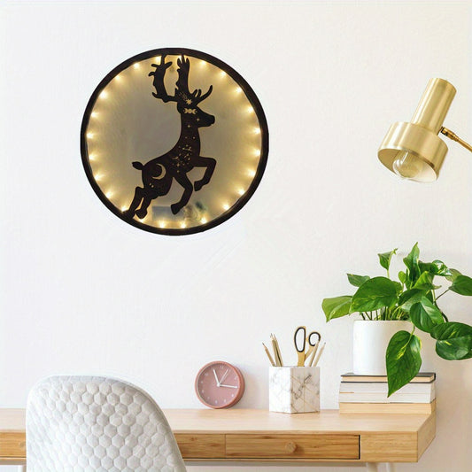 LED Christmas Deer Wooden Sign Hanging Wall Sticker Pendant