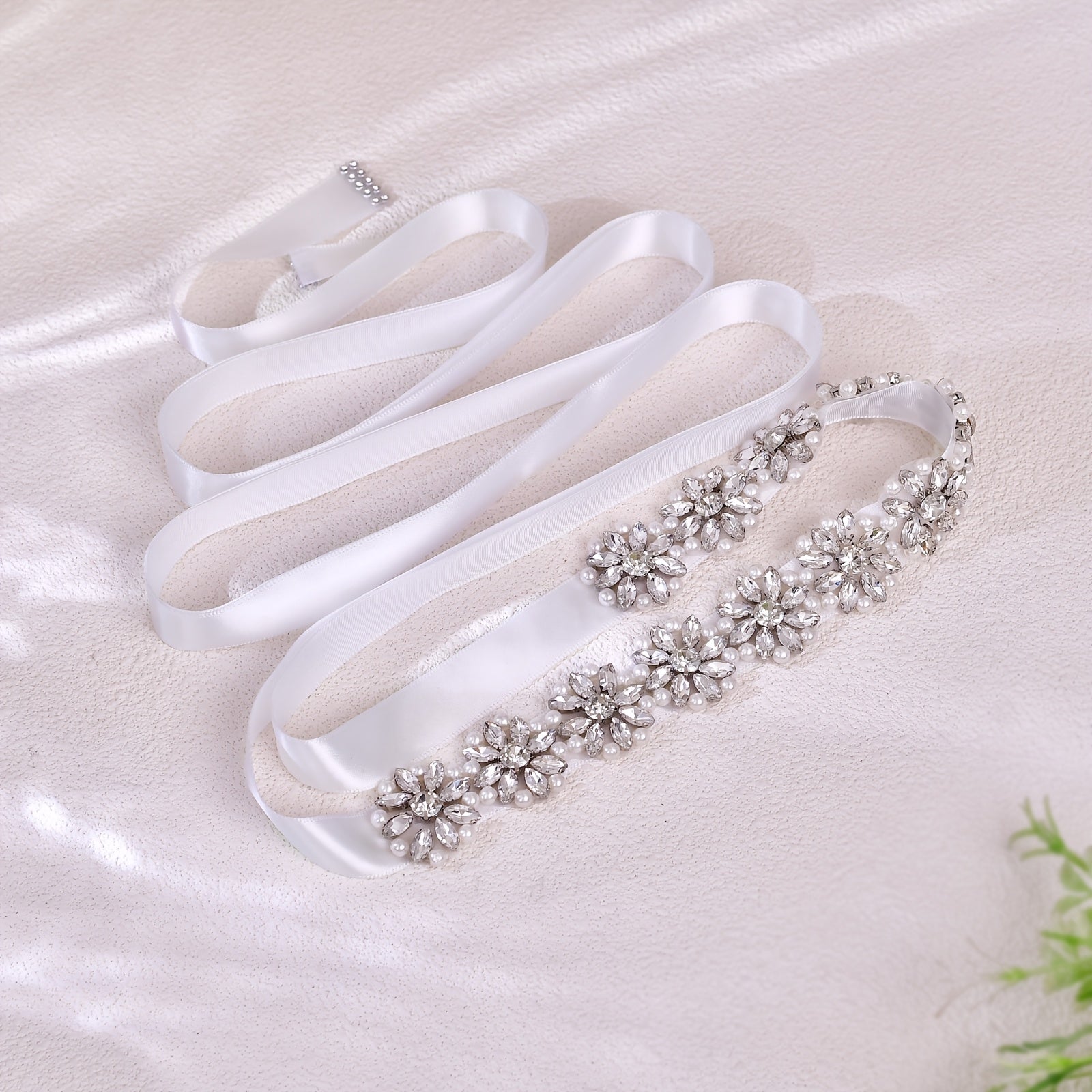 Bridal Sash with Pearls & Rhinestones Waist Belt for Weddings