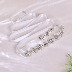 Bridal Sash with Pearls & Rhinestones Waist Belt for Weddings