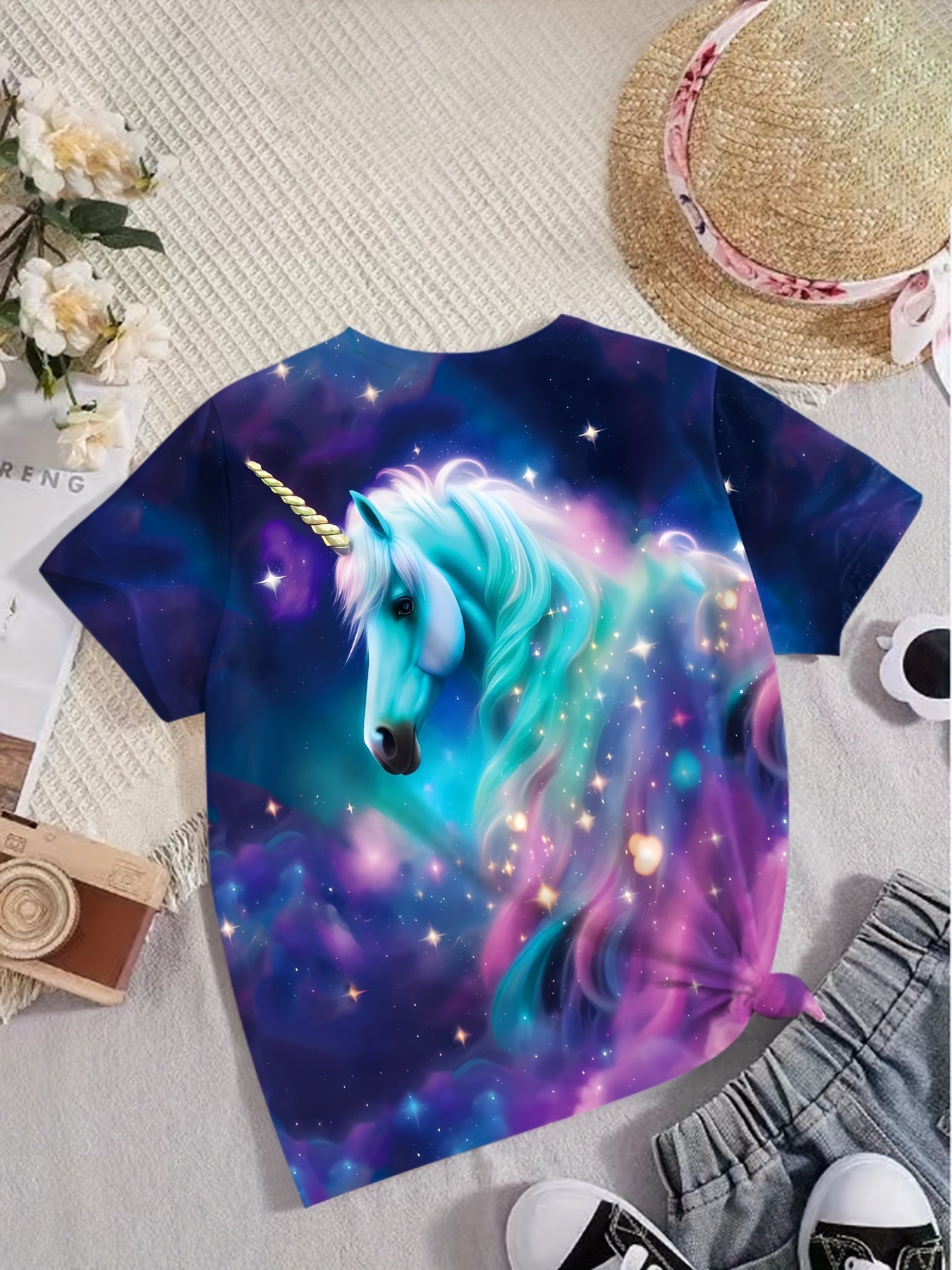 Unicorn Print Short Sleeve T-Shirt for Girls