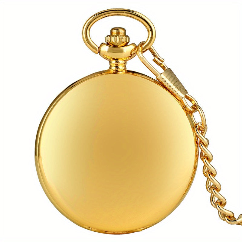Smooth Case Roman Numerals Dial Quartz Pocket Watch Fob Pendant Chain