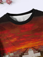 Sunset Cemetery Pattern Long Sleeve Crew Neck Sweatshirt