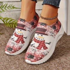 Christmas Snowman Woven Sneakers for Women