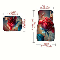 Artistic Red Rose Pattern Car Floor Mat 4pcs