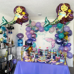 1pc Purple Mermaid Mylar Balloons for Under The Sea Party