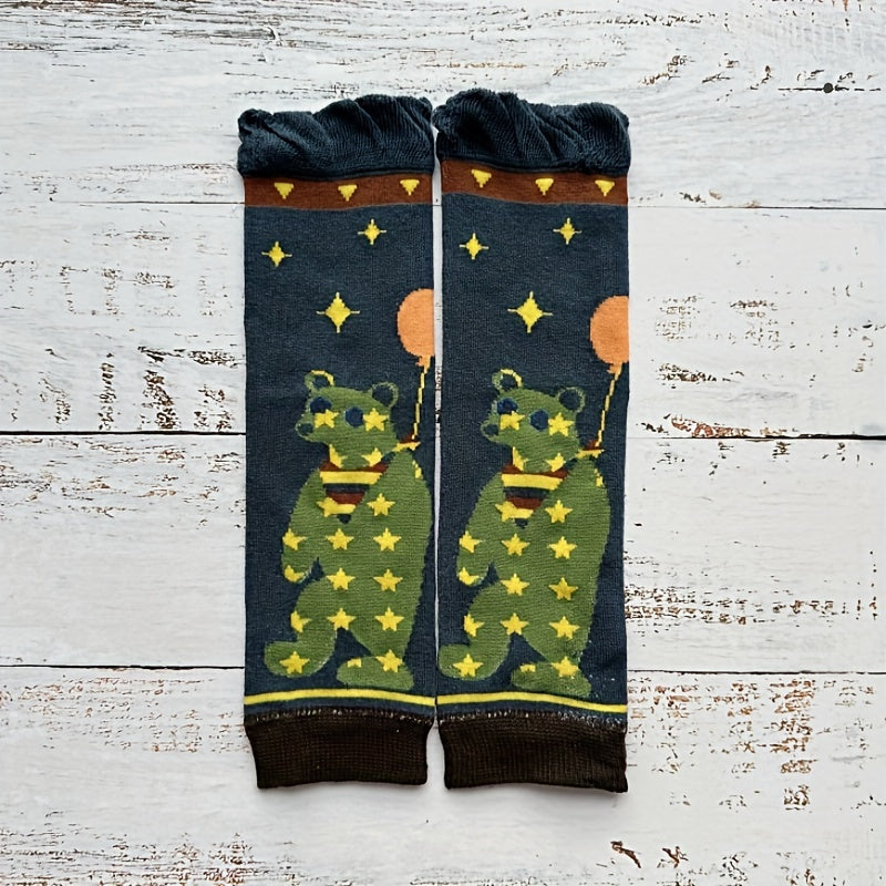 Kids Leg Warmer Colorful Stripe Letter Cartoon Bear Child Leg Warmers