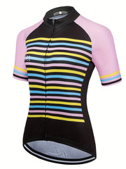 Striped Print Cycling T Shirt Quick Dry Sports Top Women's Activewear
