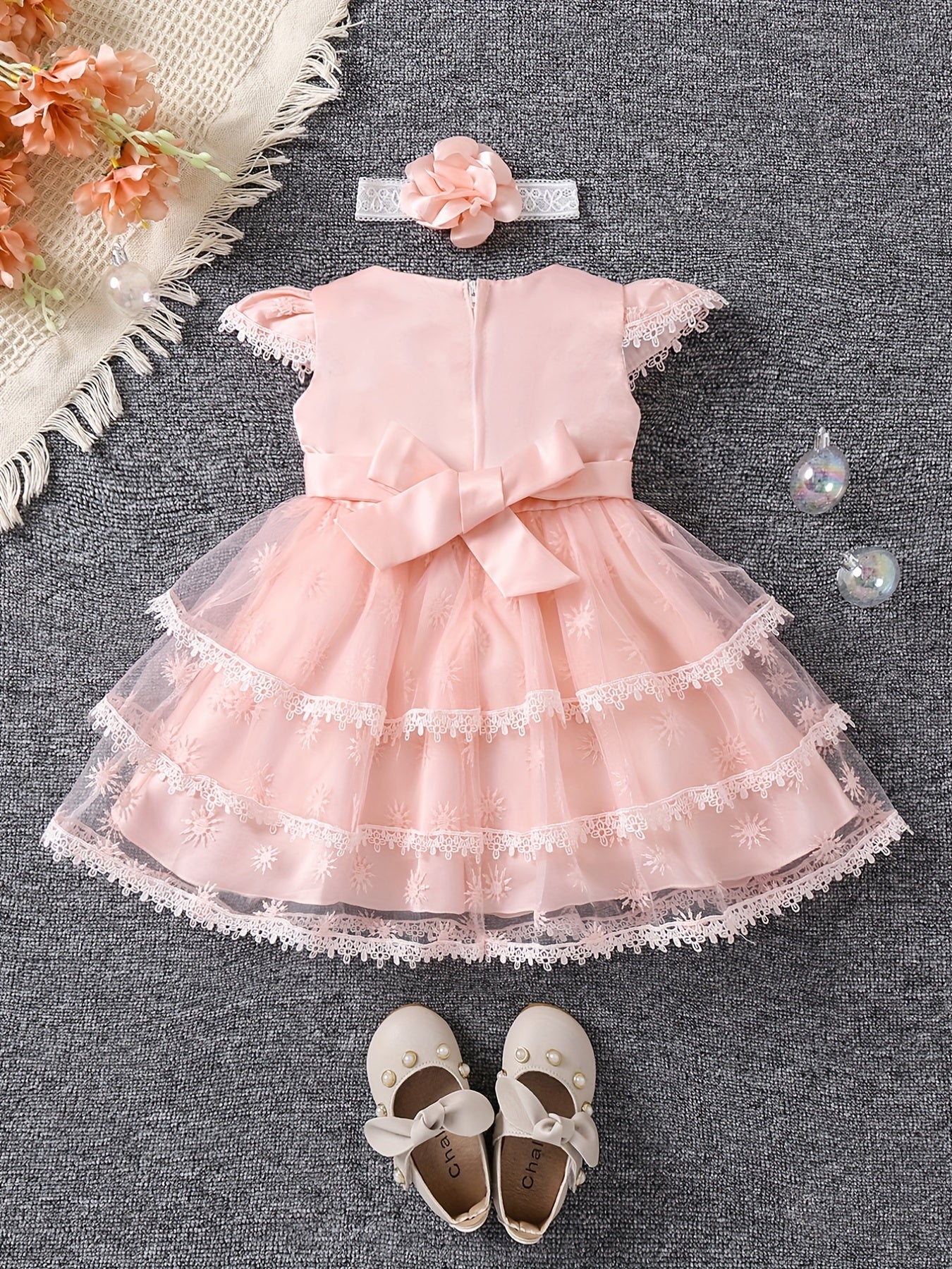 Baby Girl Casual Dress Fluter Sleeve Layered Belted Tutu Dress