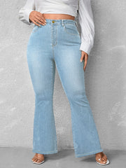 Flared Leg Button Fly Denim Jeans Women's Plus Casual Jeans