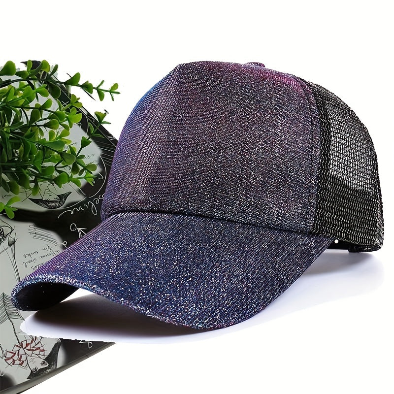 Gradient Sequin Baseball Cap Adjustable Hip Hop Mesh Trucker Hat