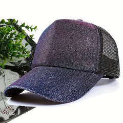 Gradient Sequin Baseball Cap Adjustable Hip Hop Mesh Trucker Hat