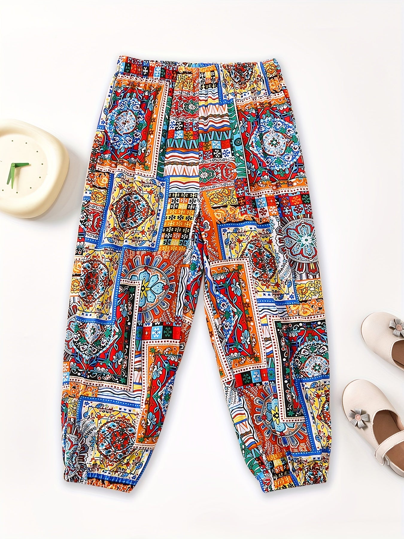 Girls Ethnic Graphic Cotton Jogger Trousers Kids Baggy Pants