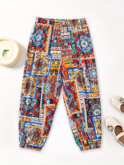 Girls Ethnic Graphic Cotton Jogger Trousers Kids Baggy Pants