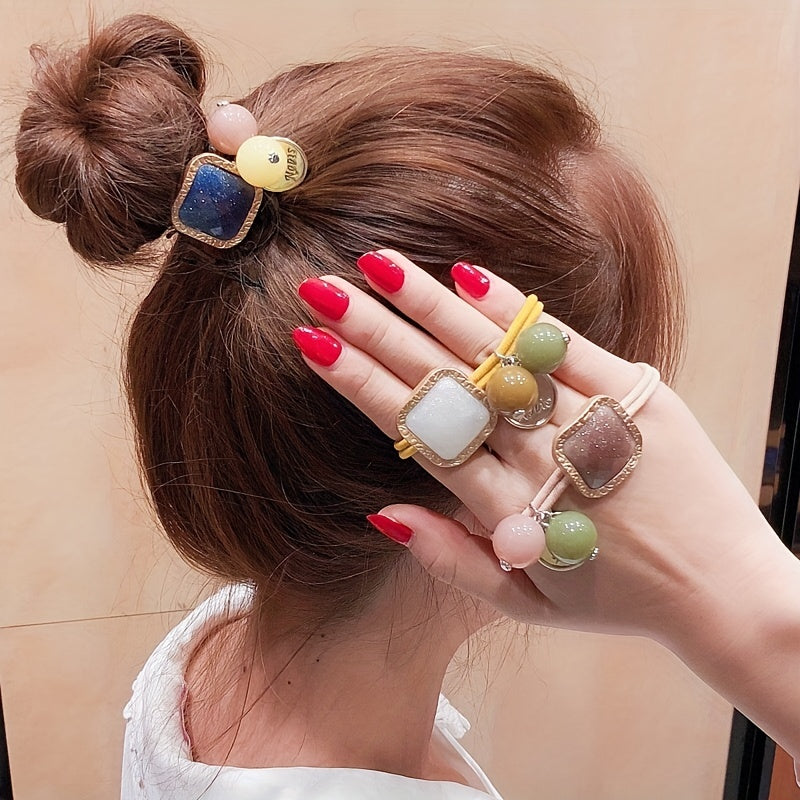 3pcs Beaded Hair Elastics Ties Stretchy Rubber Bands Ponytail Holder Girls