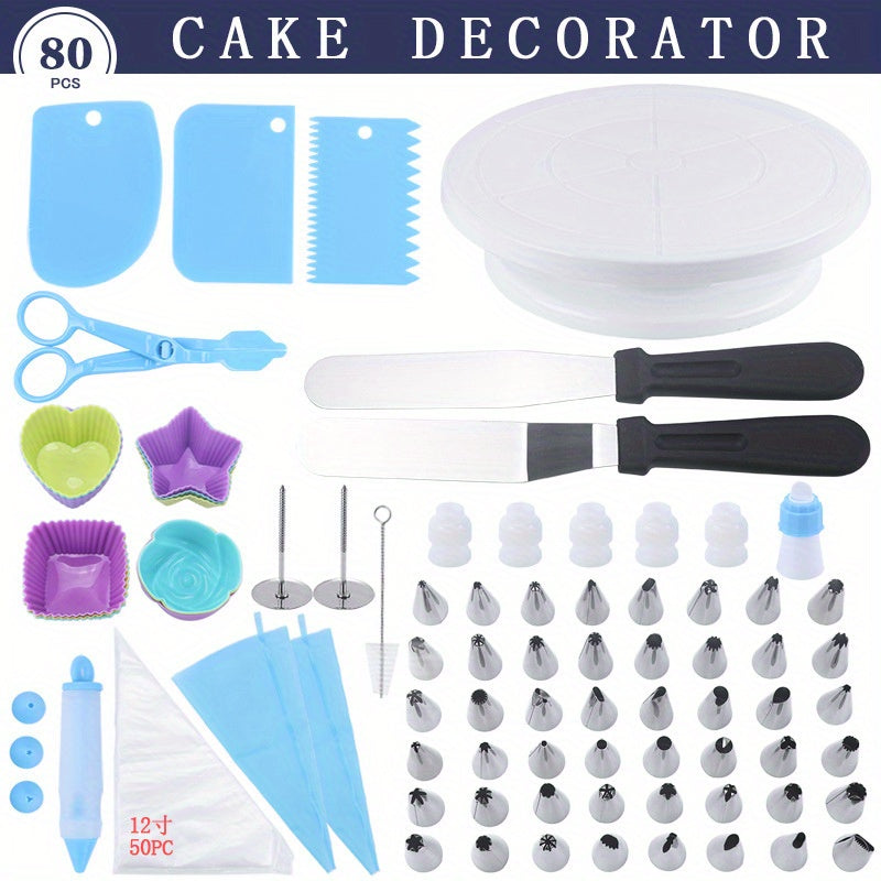 80pcs Cake Decorating Supplies Kit With Cake Turntable Cake Leveler