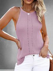 Knitted Side Split Tank Top Casual Crew Neck Sleeveless Tank Top