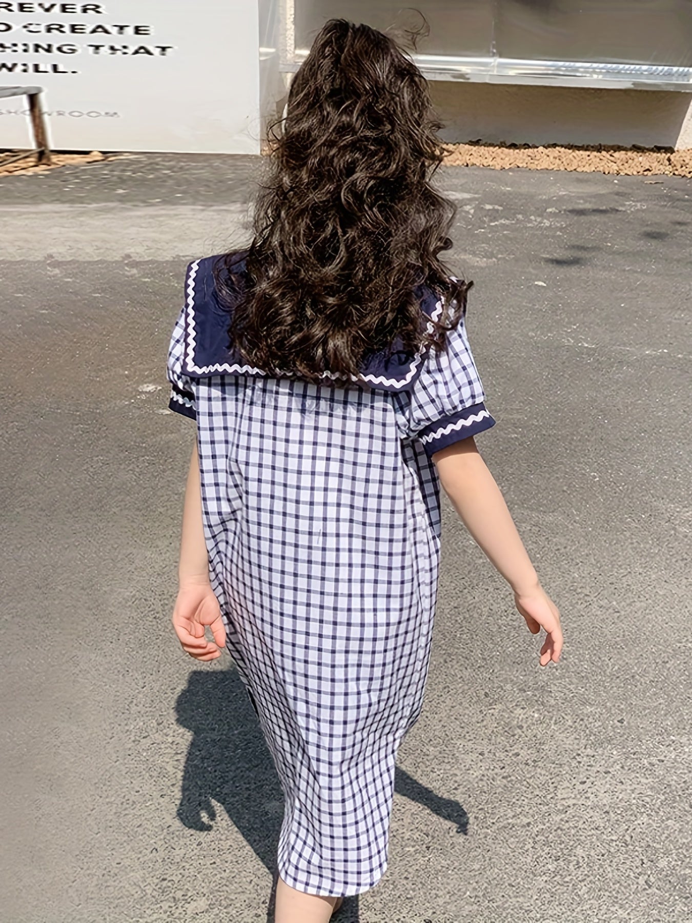 Girl's Plaid Princess Dress Puff Sleeve Button Up Summer Clothing
