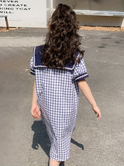 Girl's Plaid Princess Dress Puff Sleeve Button Up Summer Clothing