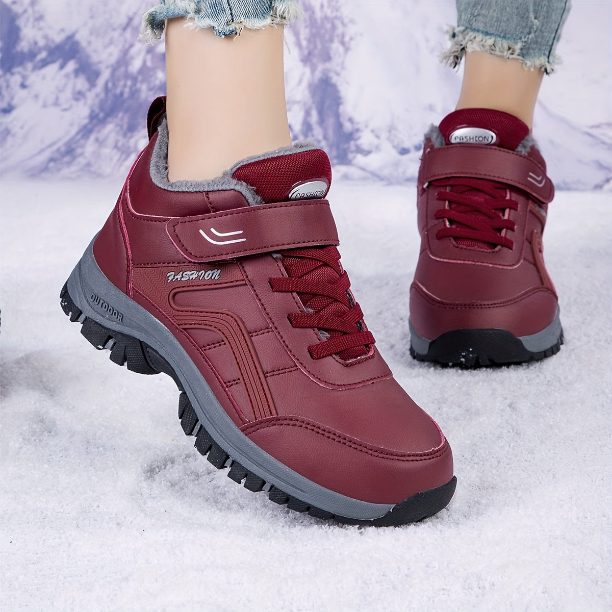 Warm Snow Boots Faux Fur Lined Waterproof Slip On Hiking Boots