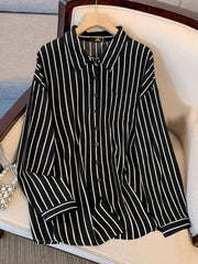 Stripe Print Button Up Long Sleeve Blouse