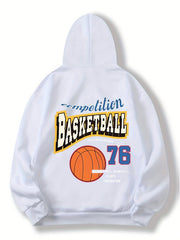 Basketball Print Kangaroo Pocket Hoodie Women's Sweatshirt