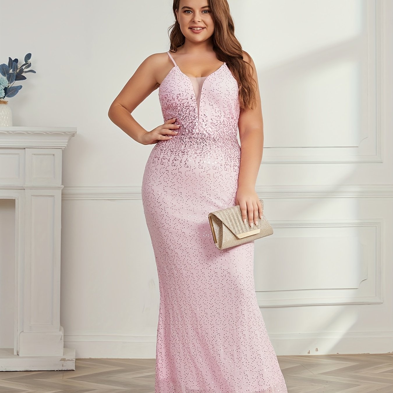 Wedding Dress Sequins Lace Up Floor Length Bridesmaid Dress