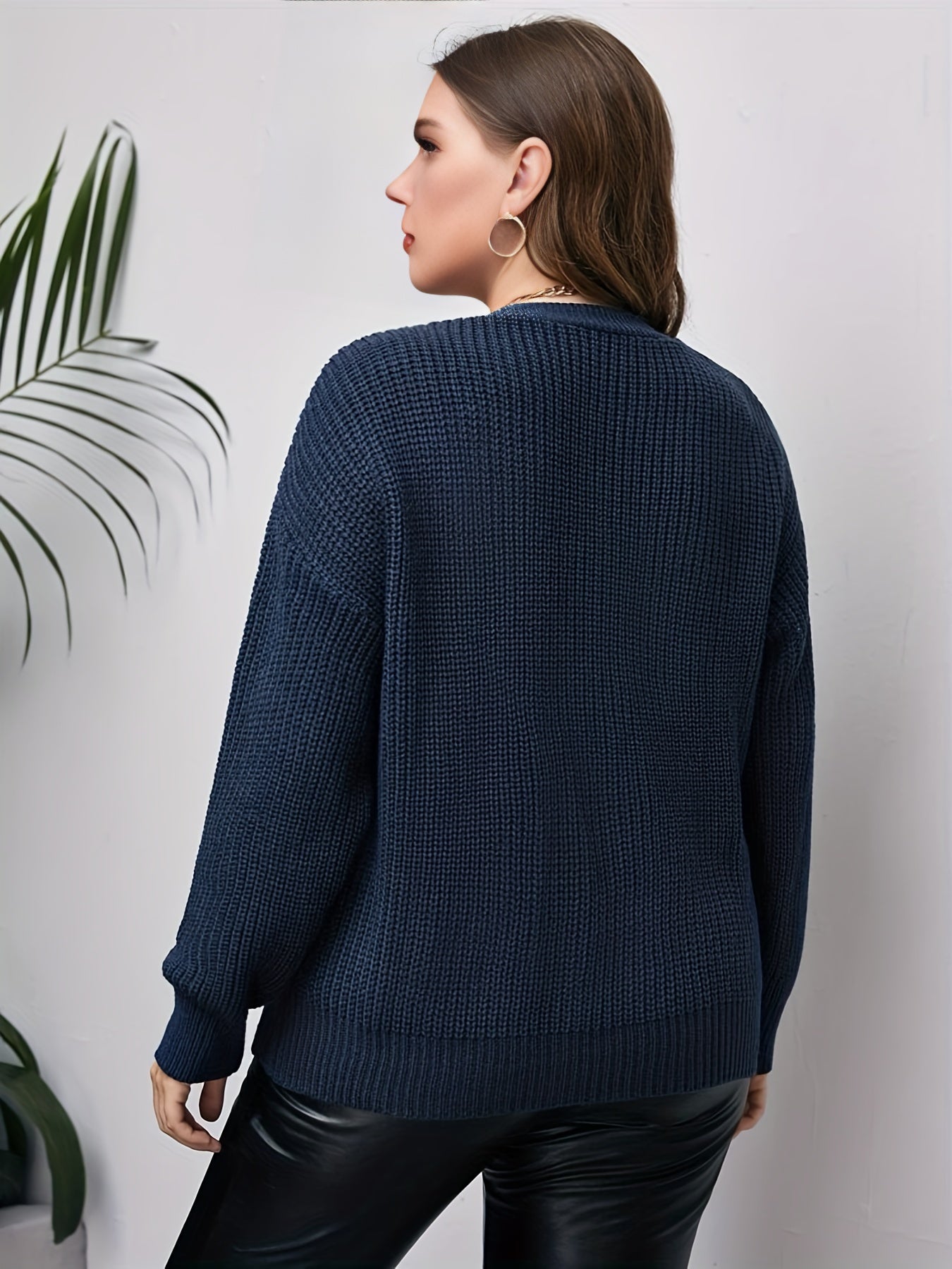 V Neck Long Sleeve Pullover Sweater Medium Stretch