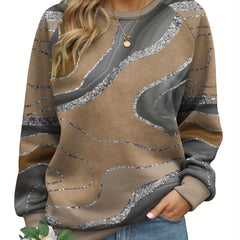 Geometric Print Crew Neck Sweatshirt for Women