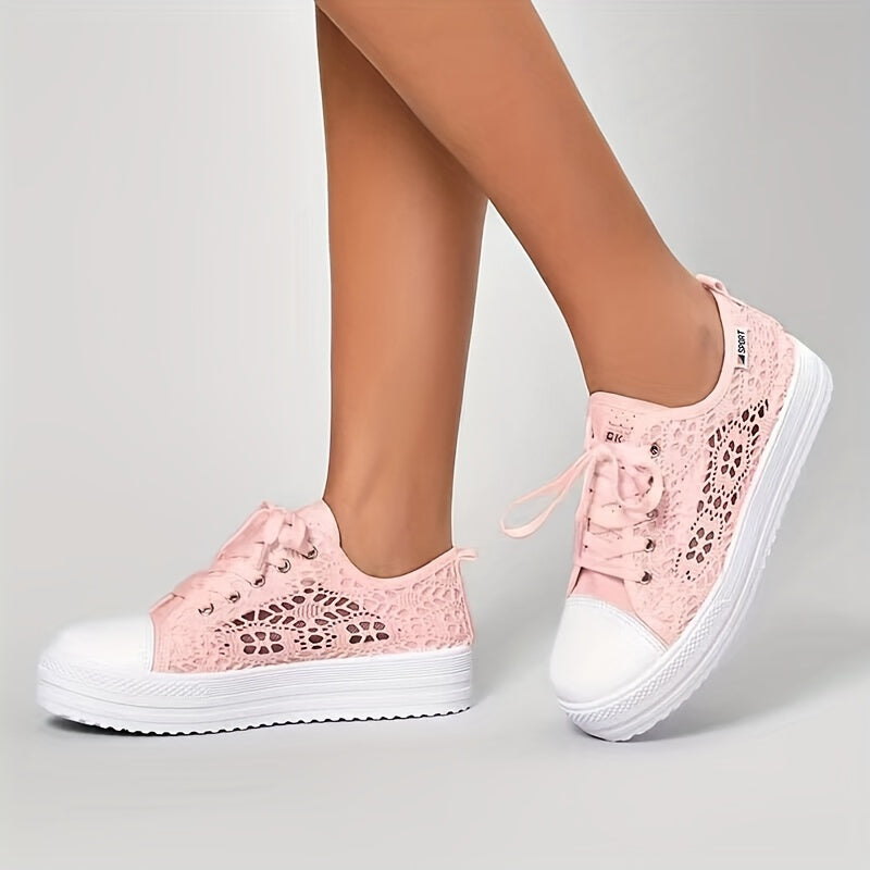 Women's Hollow Out Lace-Up Platform Walking Shoes