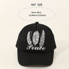Peach Feather Print Trucker Hat Mesh Breathable Baseball Cap