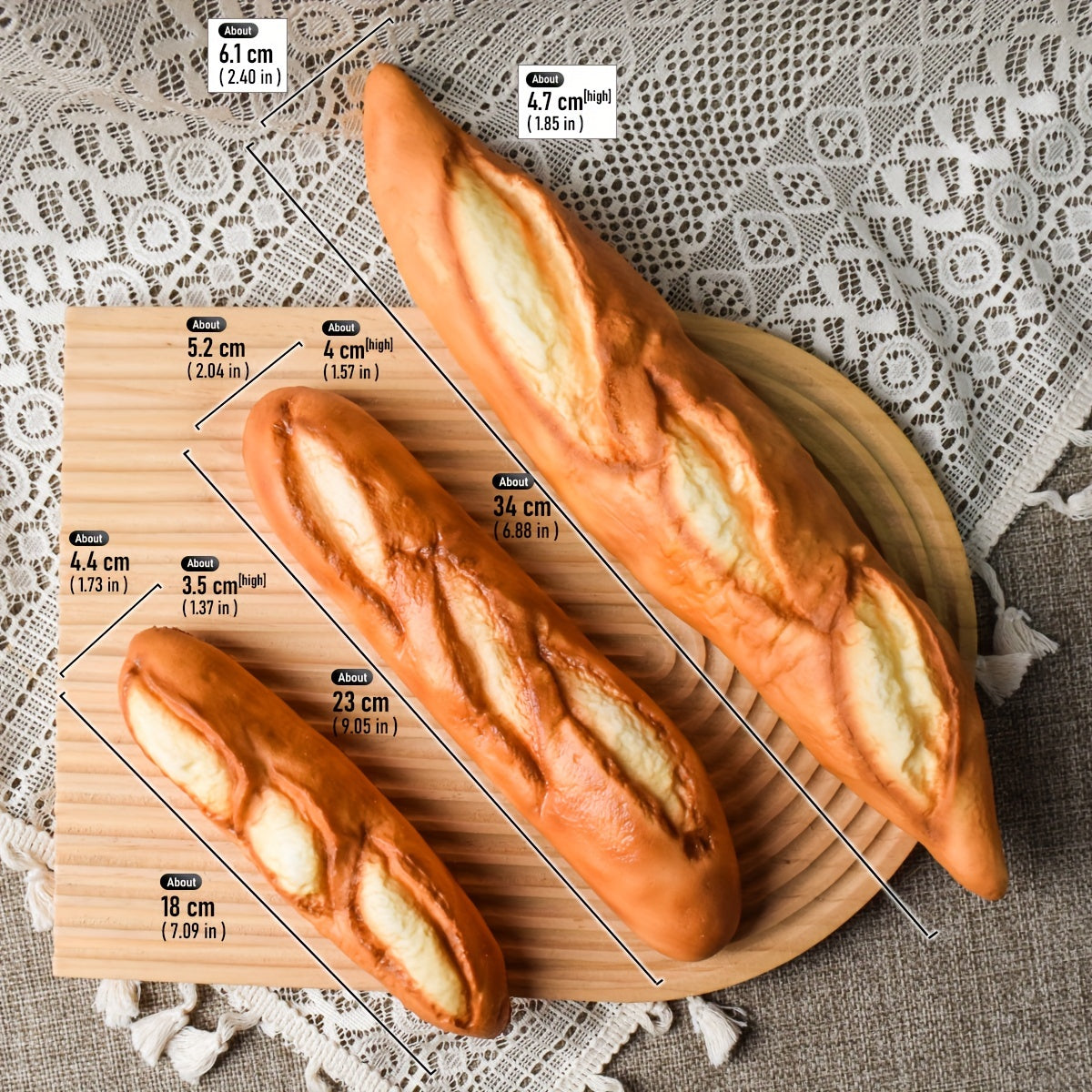 3pcs Realistic French Baguette Models for Baking and Photography