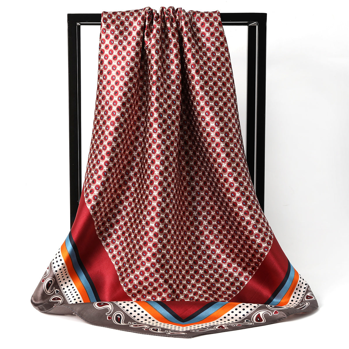 Geometric Pattern Silk Square Scarf Lightweight Neck Scarf