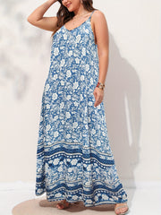 Retro Dress Women's Plus Floral & Tribal Print Round Neck Maxi Dress