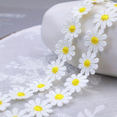1 Yard Yellow Daisy Sun Flower Lace Trim Embroidered Applique Ribbon