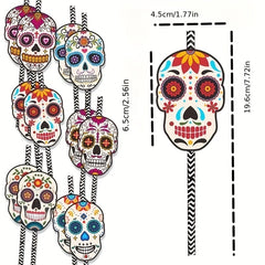 6pcs Halloween Skull Straws for Day of the Dead Party Decoration