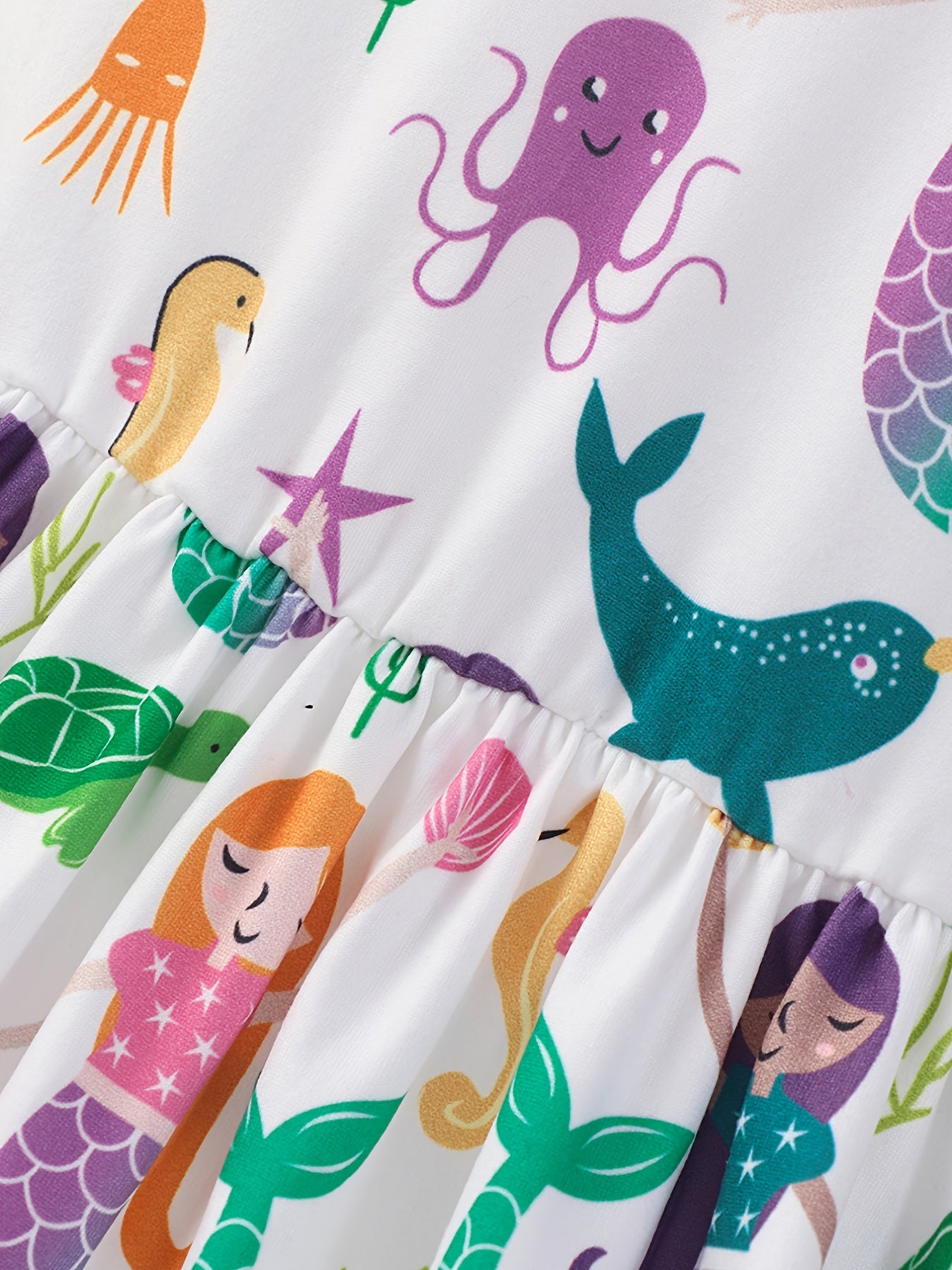 Girls Mermaid Princess Dress with Sea Animals Graphic