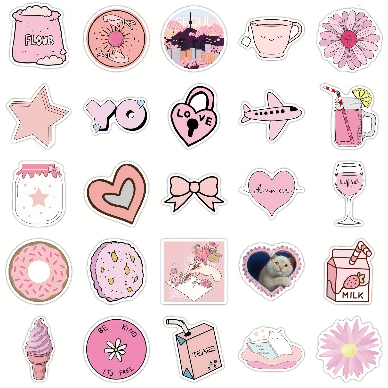 Pink Vinyl Stickers Cartoon Decals for Laptops Water Bottles Phones & More