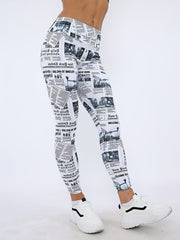 Newspaper Print High Waist Butt Lifting Yoga Leggings