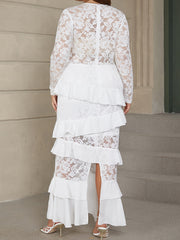 Contrast Lace Long Sleeve Maxi Dress